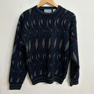 J Todd VTG Men's Crewneck Sweater Small in Navy Purple & Gray Pattern
